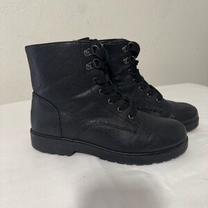 Kelly & Katie Vestie Women’s 8.5M Black Combat Boots Leopard Print Lined Grunge